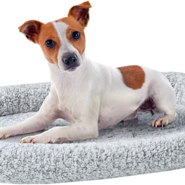 Friends Forever Bolster Dog Crate Mat 30 Inch, Washable Dog Crate Bed, Sherpa Fleece, Nova Grey