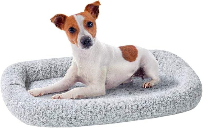 Friends Forever Bolster Dog Crate Mat 30 Inch, Washable Dog Crate Bed, Sherpa Fleece, Nova Grey