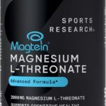 Sports Research Magnesium L-Threonate Capsules 2000mg - High-Absorption Magtein for Enhanced Brain Health, Memory, Focus & Restful Sleep Support - Vegan  Non-GMO  Gluten Free - 90 Count