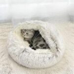 Cat Bed Round Fluffy Hooded Cat Bed Cave, Anti-Anxiety Cave Bed with Hooded Blanket, Cozy Cuddler Luxury Puppy Pet Bed, Anti-Slip Bottom and Machine Washable