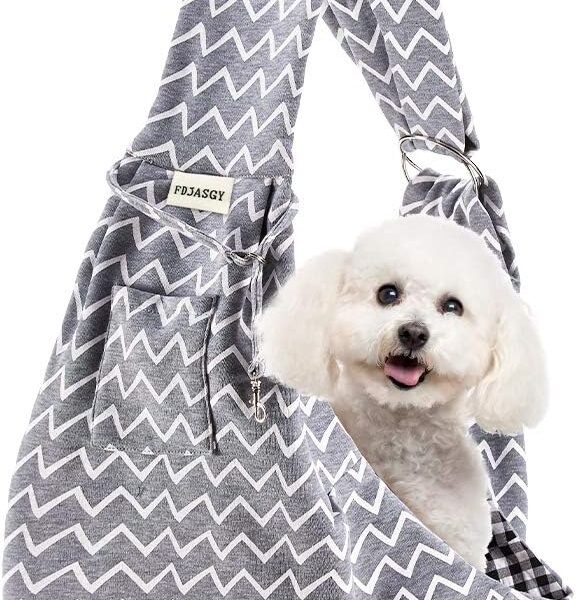 FDJASGY Small Pet Sling Carrier-Hands Free Reversible Pet Papoose Bag Tote Bag with a Pocket Safety Belt Dog Cat for Outdoor Travel (Gray Stripe)