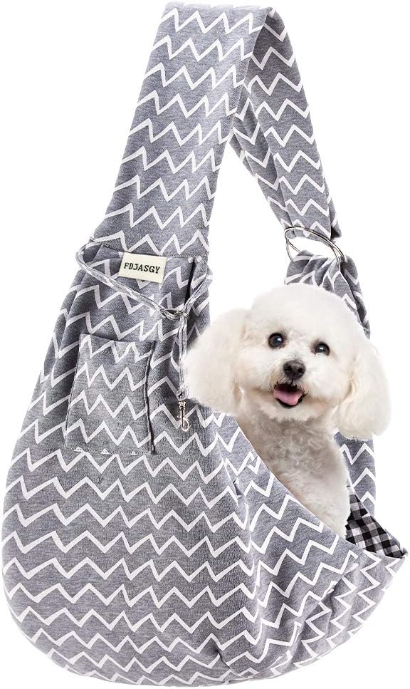 FDJASGY Small Pet Sling Carrier-Hands Free Reversible Pet Papoose Bag Tote Bag with a Pocket Safety Belt Dog Cat for Outdoor Travel (Gray Stripe) FDJASGY Small Pet Sling Carrier-Hands Free Reversible Pet Papoose Bag Tote Bag with a Pocket Safety Belt Dog Cat for Outdoor Travel (Gray Stripe)