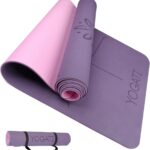 YOGATI Yoga Mat with Strap with Alignment Lines. Home Workout Mat for Women, Men and Kids. Thick Non Slip Yoga Mat for Pilates and Fitness. Brown, Pink and Purple Yoga Mats