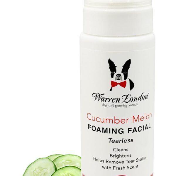 Warren London Foaming Pet Facial | Tear Free Dog Face Wash | Tearless Dog Shampoo for Faces & Dog Eye Stain Remover | Refreshing Cucumber Melon Wash | Made in USA | 8oz