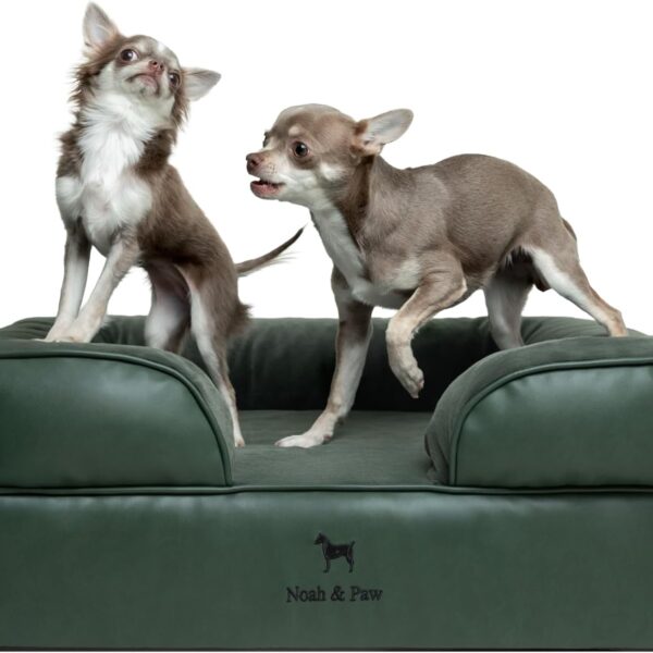 NOAH & PAW Dog Bed, 28x23x11 Inch, Orthopedic Dog Beds for Medium Size Pets, Eggshell Memory Foam Infused with Cooling Gel, Inner Cover, Waterproof, Machine Washable (Faux Leather Sofa Collection)