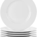 bestone 8 Inch Porcelain White Salad Plates Set, Porcelain Dessert/Salad PlateClassic Round with Wide Rim, Lead-Free,Dishwasher, Microwave, Freezer, Oven Safe, for Everyday Use-Set of 6