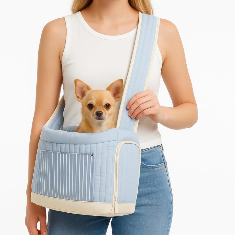 Stylish Quilted Dog Sling Carrier  Hands-Free Pet Shoulder Bag for Small Dogs & Cats, Breathable & Secure Travel Tote up to 10 lbs, Blue