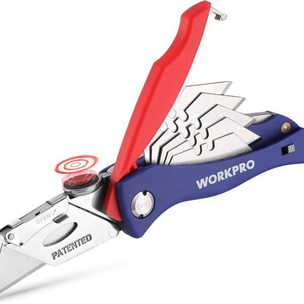 WORKPRO Folding Utility Knife, Quick-Change Box Cutter, Blade Storage in Handle with 5 Extra Blades Included