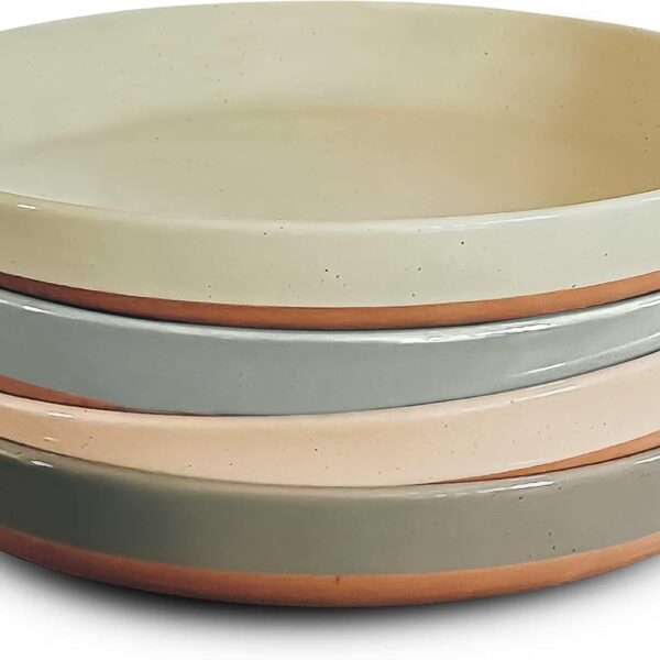 MORA Ceramic Flat Pasta Bowl Set of 4-35oz, Microwave Safe Plate with High Edge - Modern Porcelain Dinnerware for Kitchen and Eating, Large Wide Bowls/Plates for Serving Dinner, Salad, etc- Neutrals