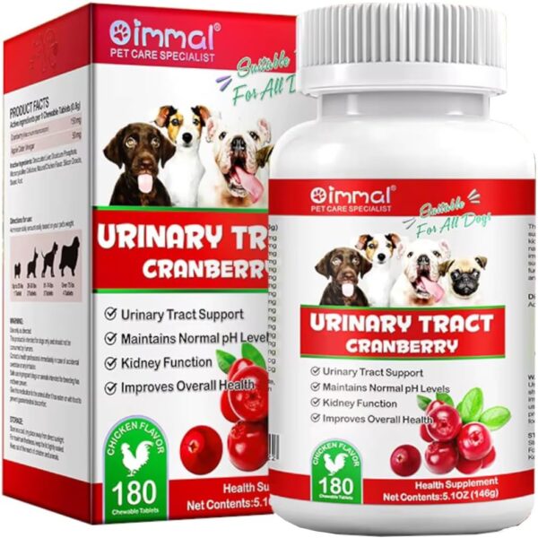 Cranberry Bladder Control Supplement for Dogs - Urinary Tract Support - UTI, Bladder Stones, Incontinence, Immune & Gut Support  180 Count
