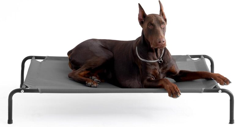 EHEYCIGA XXL Elevated Dog Cot Bed, Raised Outdoor Dog Hammock for Giant Jumbo Dogs, Lifted Pet Platform with Frame and Washable Waterproof Cooling Teslin Mesh and Anti-Slip Feet, 52x36 inch