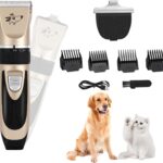Aovdy Dog Clippers Grooming Kit Dog Shaver Clippers Hair and Paw Electric Cleaning Hair Clippers Set for Dogs Cats Rabbit (Gold, Limit Combs Set+Foot Shaving Blade)