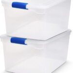 HOMZ 2-Pack Latching Lid, Large Clear Plastic Storage Bins with Lids, 66 Quart, Blue Latch - Stackable Container Boxes for Home, Bathroom, and Office Organization