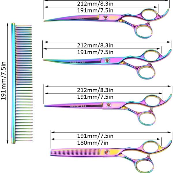 LILYS PET Professional PET DOG Grooming Coated Titanium scissors suit Cutting&Curved&Thinning shears (7.5 inches, Rainbow)