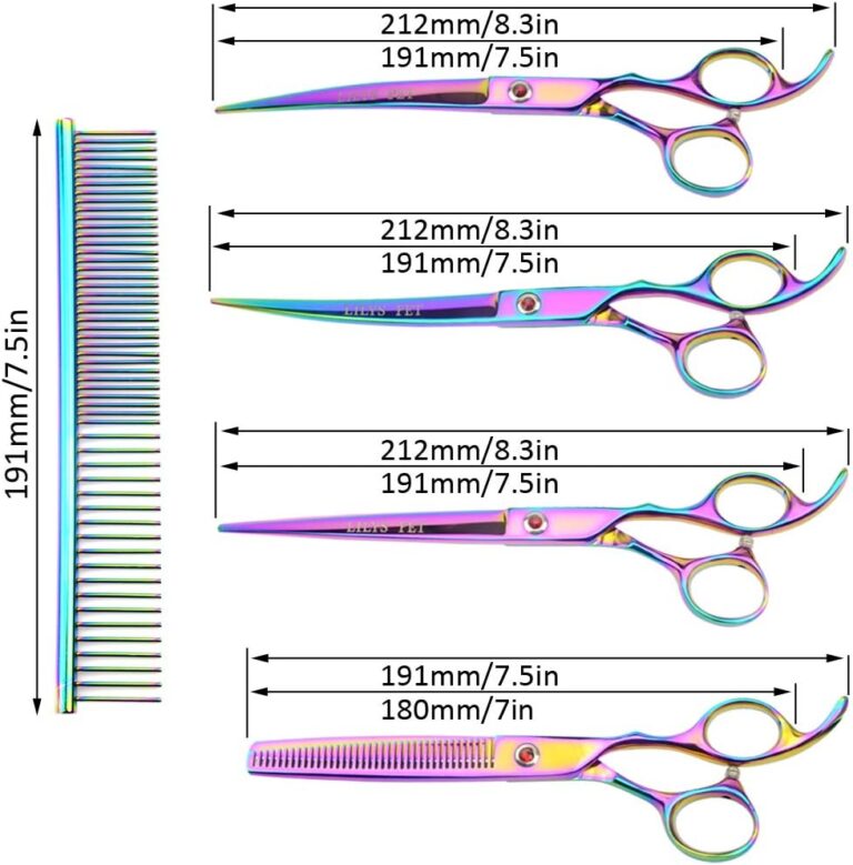 LILYS PET Professional PET DOG Grooming Coated Titanium scissors suit Cutting&Curved&Thinning shears (7.5 inches, Rainbow)