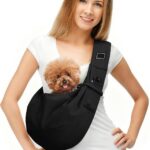 Hands-Free Dog Sling Carrier for Small Pets (5-15 lbs) - Adjustable Ergonomic Chest Carrier, Anti-Slip Design with Breathable Mesh - Reduce Back Pain & Pet Anxiety (Black)