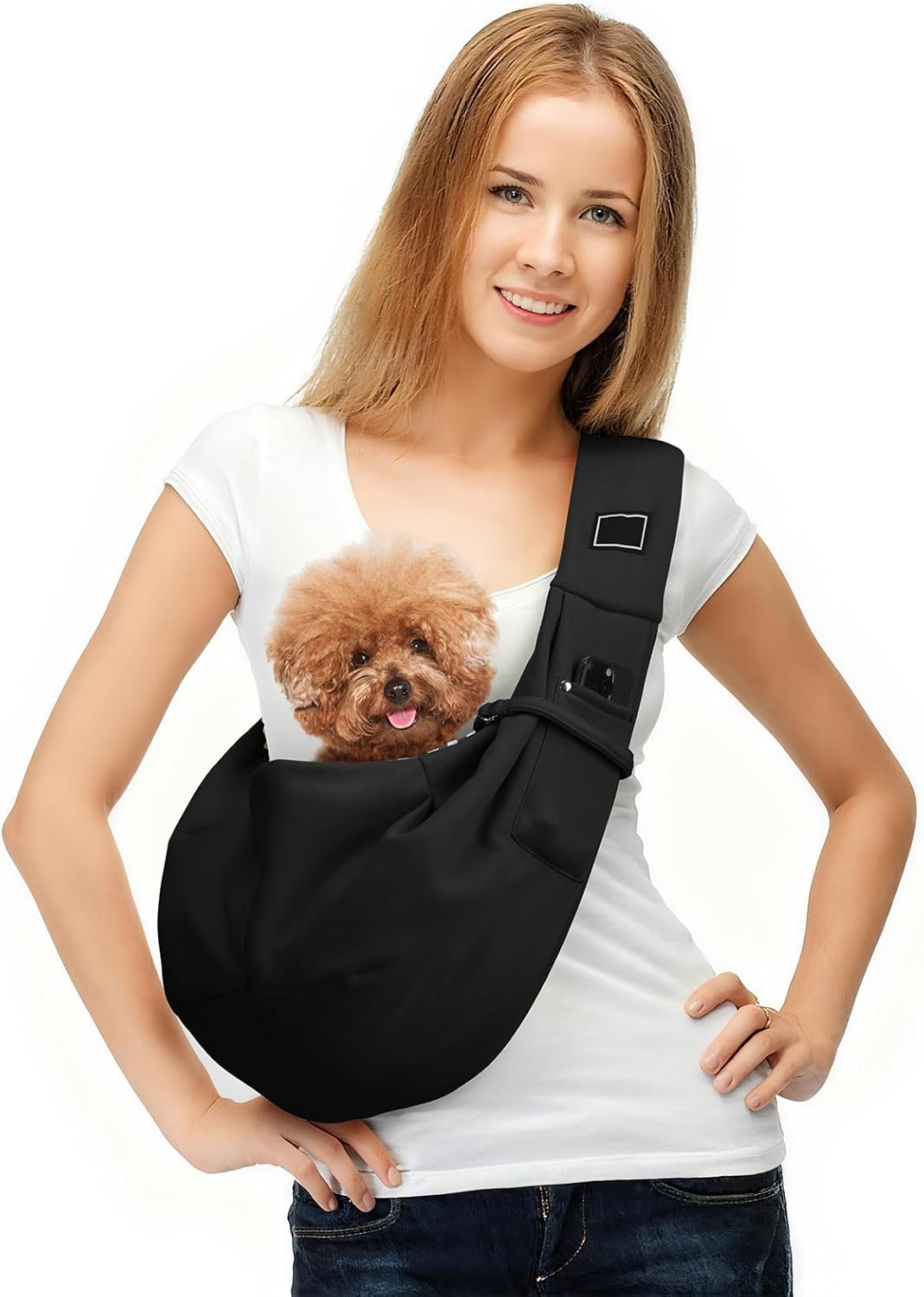 Hands-Free Dog Sling Carrier for Small Pets (5-15 lbs) - Adjustable Ergonomic Chest Carrier, Anti-Slip Design with Breathable Mesh - Reduce Back Pain & Pet Anxiety (Black) Hands-Free Dog Sling Carrier for Small Pets (5-15 lbs) - Adjustable Ergonomic Chest Carrier, Anti-Slip Design with Breathable Mesh - Reduce Back Pain & Pet Anxiety (Black)