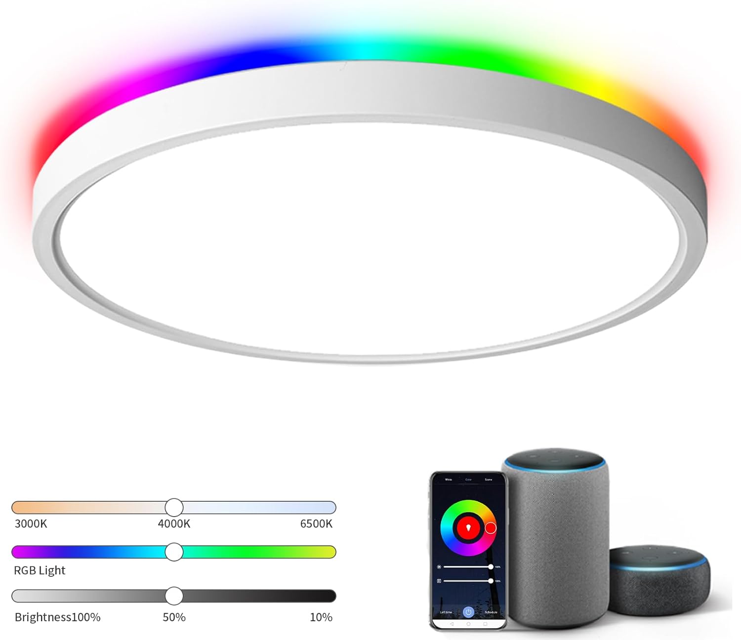 TALOYA 18 Inch Flush Mount Light Fixture Led,Compatible with Alexa Google Assistant Smart Life App,Sleek Round Ceiling Fixture,36+4W Main Light and RGB Night Light Adjustable,Enabled by 2.4G Wi-Fi TALOYA 18 Inch Flush Mount Light Fixture Led,Compatible with Alexa Google Assistant Smart Life App,Sleek Round Ceiling Fixture,36+4W Main Light and RGB Night Light Adjustable,Enabled by 2.4G Wi-Fi