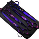 Purple Dragon Professional 7.0 inch 4PCS Pet Grooming Scissors Kit Japan Premium Steel Straight & Curved & Thinning Blade Dog Hair Cutting Shears Set with Case