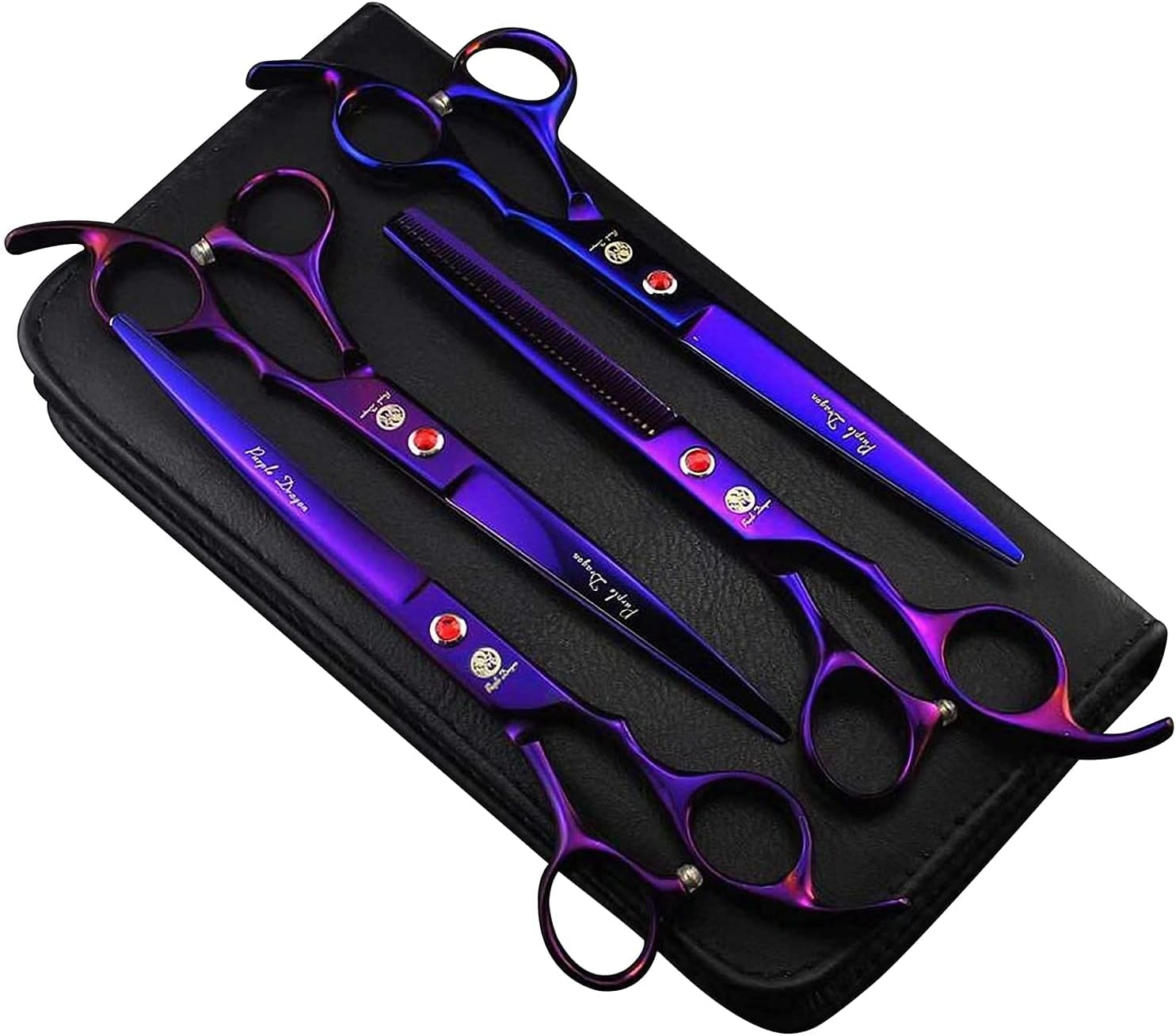 Purple Dragon Professional 7.0 inch 4PCS Pet Grooming Scissors Kit Japan Premium Steel Straight & Curved & Thinning Blade Dog Hair Cutting Shears Set with Case Purple Dragon Professional 7.0 inch 4PCS Pet Grooming Scissors Kit Japan Premium Steel Straight & Curved & Thinning Blade Dog Hair Cutting Shears Set with Case