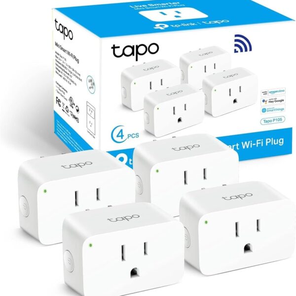 TP-Link Tapo Smart Plug Mini 15A, Smart Home Wi-Fi Plug, Super Easy Setup, Compatible with Alexa & Google Home, No Hub Required, UL Certified, 2.4G WiFi Only, White, Tapo P105(4-Pack)