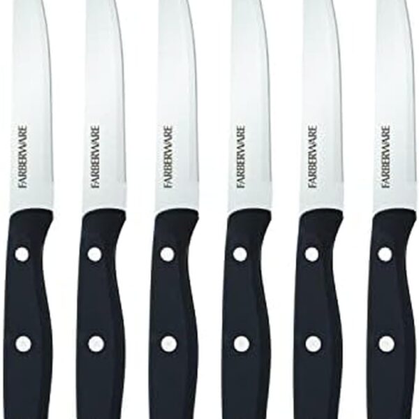 Farberware Triple Riveted Steak Knife Set, 6-Piece, High-Carbon Stainless Steel Knife Set, Razor-Sharp Steak Knife Set with Fine Edge Blades, Black