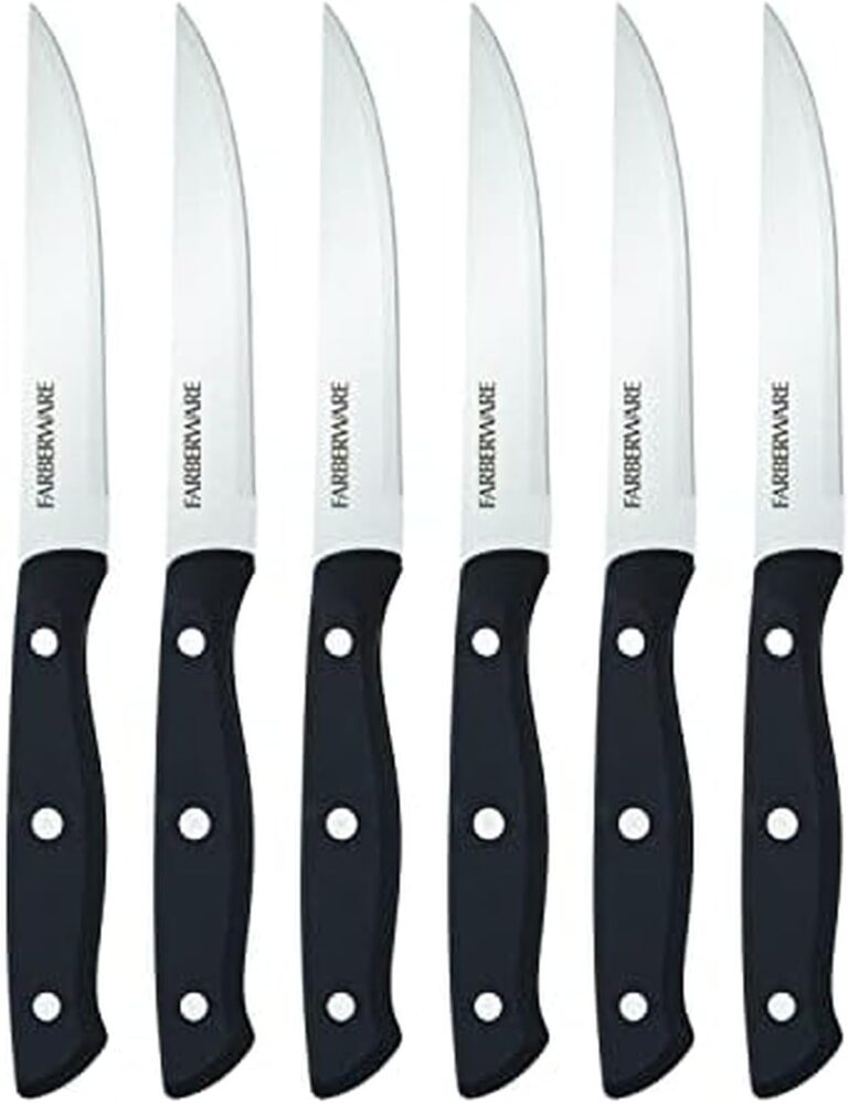 Farberware Triple Riveted Steak Knife Set, 6-Piece, High-Carbon Stainless Steel Knife Set, Razor-Sharp Steak Knife Set with Fine Edge Blades, Black