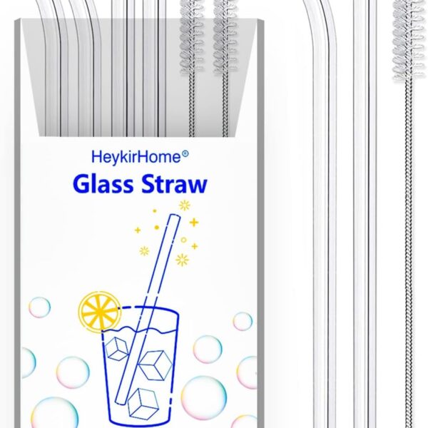 4-Pack Reusable Glass Straw, Size 8.5''x10 MM,Including 2 Straight and 2 Bent with 2 Cleaning Brush- Perfect For Smoothies, Tea, Juice