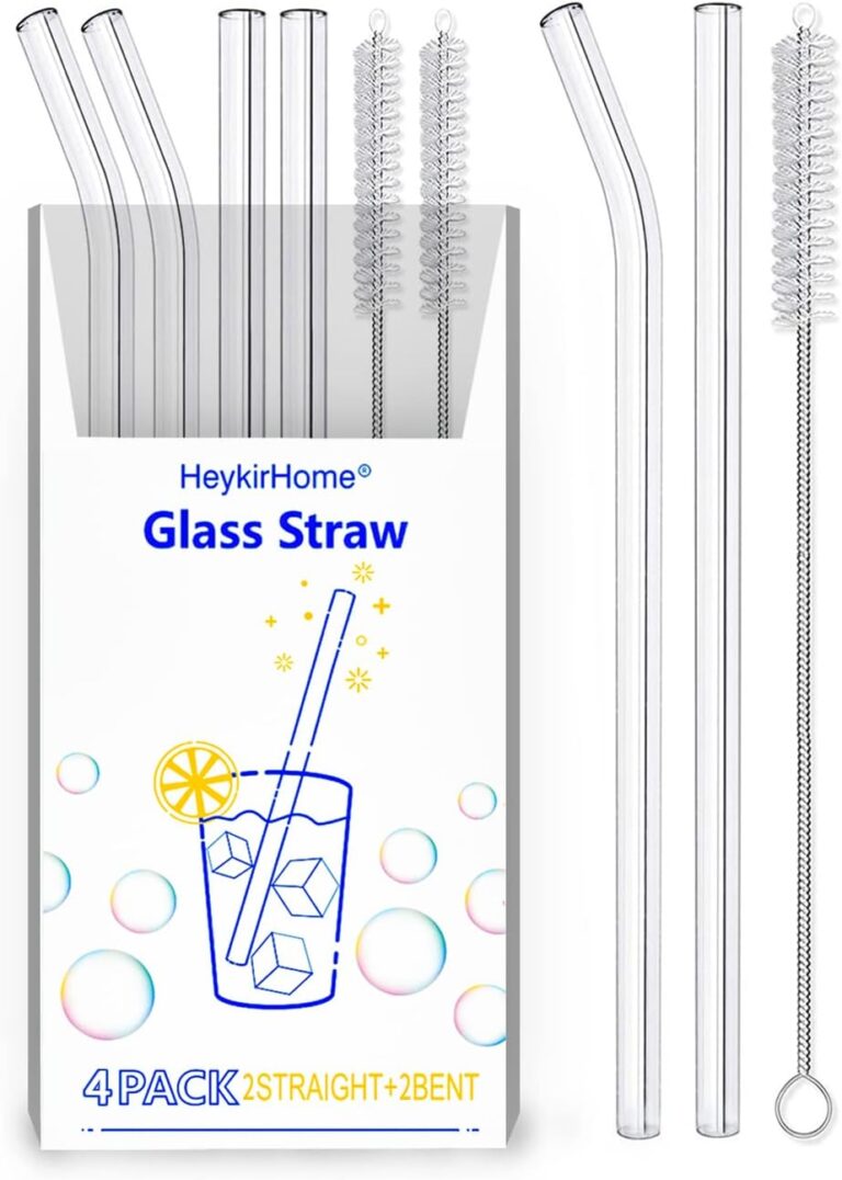 4-Pack Reusable Glass Straw, Size 8.5''x10 MM,Including 2 Straight and 2 Bent with 2 Cleaning Brush- Perfect For Smoothies, Tea, Juice