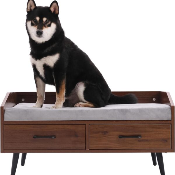 Elevated Dog Beds Frame with Mattress, Raised Wood Pet Bed Sofa Indoor for Large Medium Small Dogs Cats (Grey)