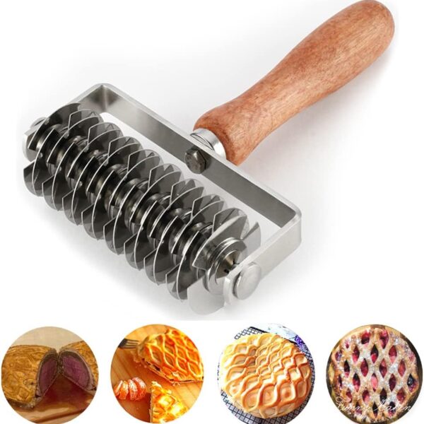 AMPSEVEN Pastry Lattice Roller Cutter - Stainless Steel Dough Lattice for Pie Pizza Bread beef wellington Pastry Crust Roller Cutter