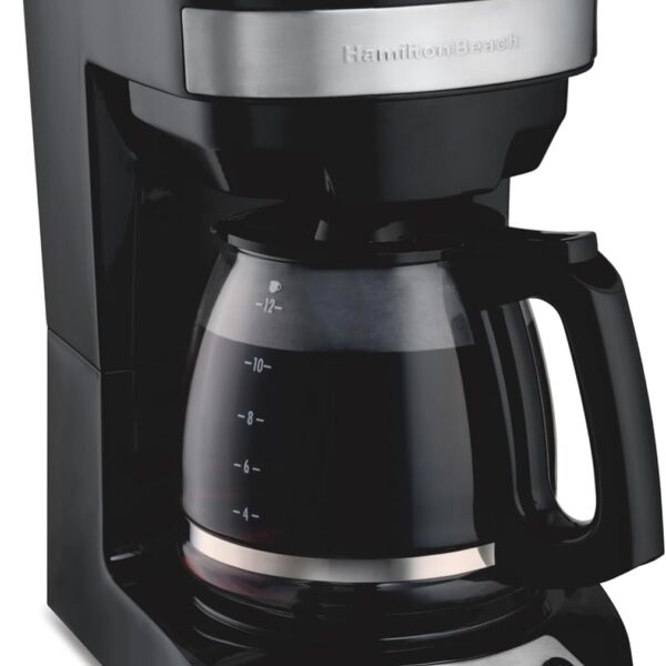 Hamilton Beach 12 Cup Programmable Drip Coffee Maker, Brew Options, Glass Carafe (46299), Black with Stainless Accents