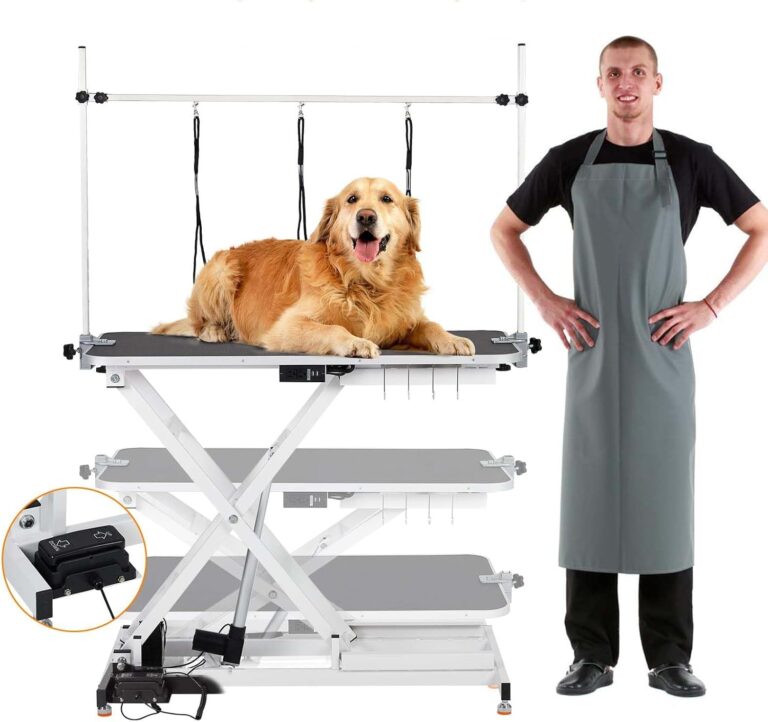 Professional Electric Dog Grooming Table, Height Adjustable (9.4"-39.4") Pet Grooming Table with Foot Control, X-Lift, Anti-Slip Tabletop, Dog Grooming Station Max Load 264Lbs