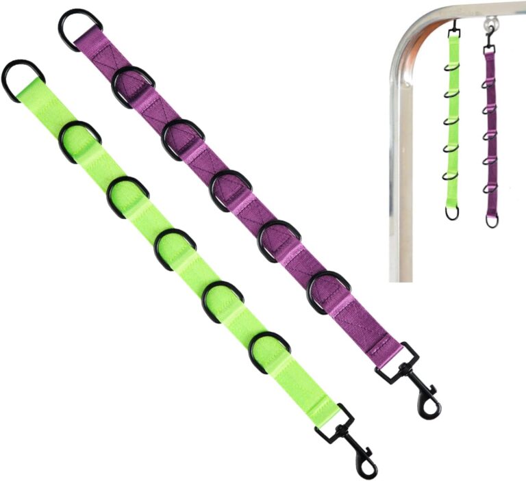 Dog Grooming Loops Extension Strap 2 PCS 6 D-Ring Dogs Grooming Table Arm Extender Straps Groom Restranit Noose Leash Quick Release Loop for Pets Salon (Purple & Green)