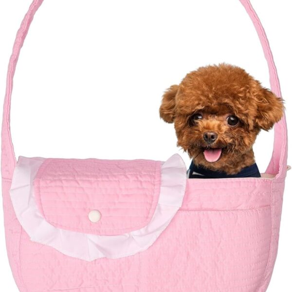 Pet Sling Carrier for Small Dogs ANG cat 3-8lbs, Breathable Cotton Dog or Cats Purse Carrier with Storage Pocket,for mom Gifts Hand Free Travel Chest Cat Sling Light Pink (Pink)