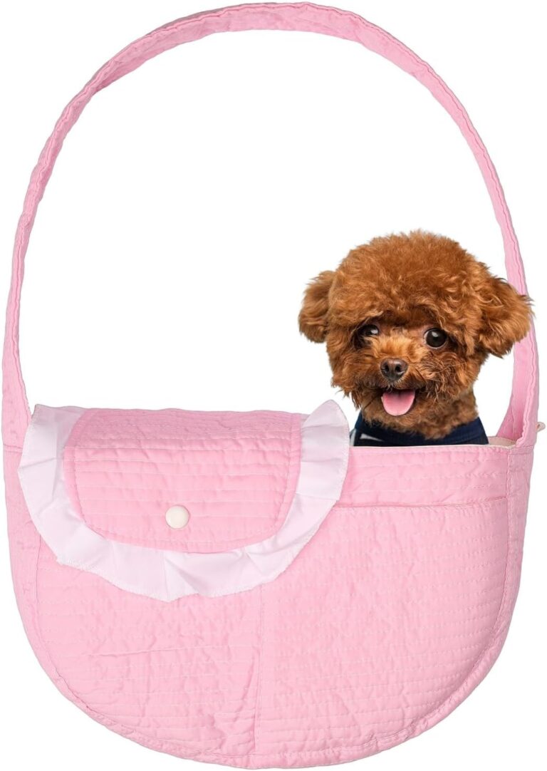 Pet Sling Carrier for Small Dogs ANG cat 3-8lbs, Breathable Cotton Dog or Cats Purse Carrier with Storage Pocket,for mom Gifts Hand Free Travel Chest Cat Sling Light Pink (Pink)