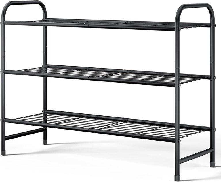 Kitsure Shoe Rack - Stainless Steel Shoe Organizer, Sturdy Shoe Rack for Closet and Front Door Entrance, Free Standing Shoe Shelf, Closet Organizers and Storage, 25.6" Wide - 3 Tier, Black