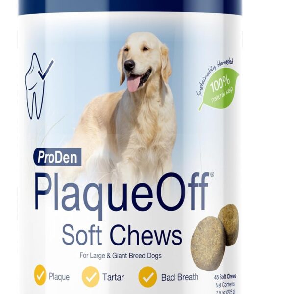 ProDen PlaqueOff Soft Chews with Natural Kelp - for Large & Giant Breed Dogs - Supports Normal, Healthy Teeth, Gums, and Breath Odor in Dogs - 45 Soft Chews