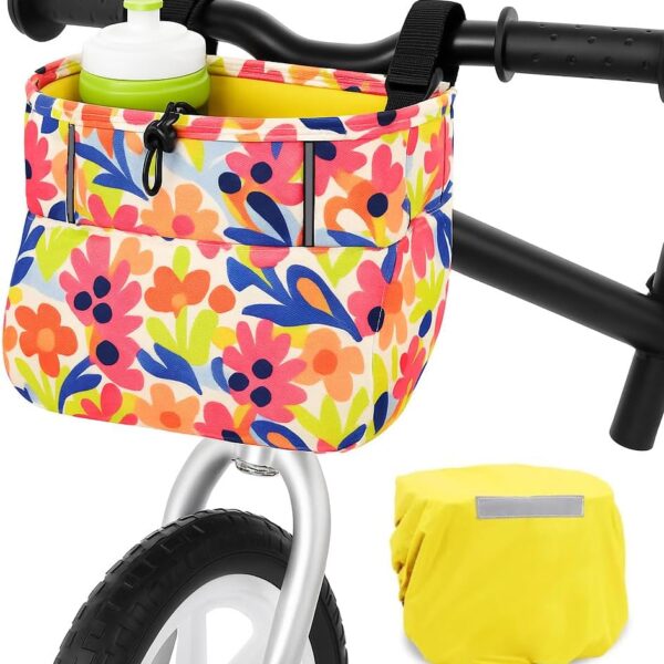 ANZOME Kids Bike Basket, Colorful Blocks Large Bicycle Basket, Bicycle Handlebar Bag, Waterproof Fabric Colorful Bike Basket for Women, Men, Kids