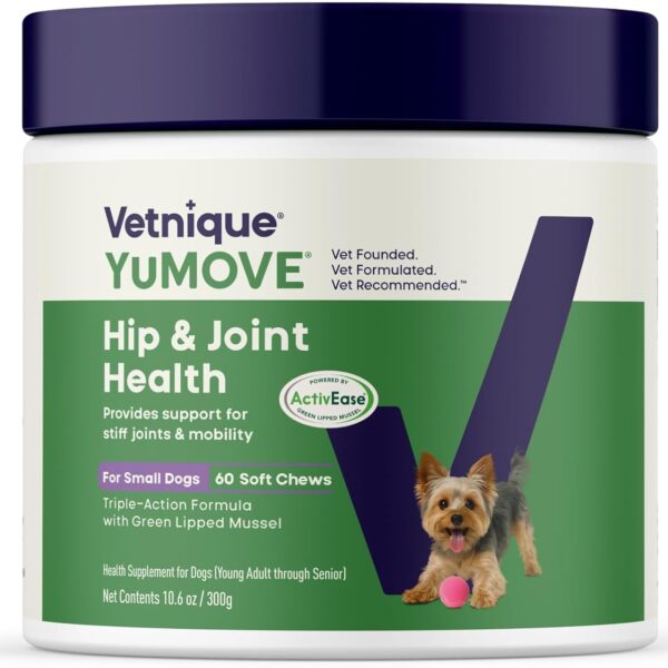YuMOVE Hip & Joint Supplement for Dogs - With Glucosamine Chondroiton, Green Lipped Mussel , Hyaluronic Acid, and Omega 3 Joint Supplement for Stiffness and Mobility - 60 Chews (Small/Medium Dogs)