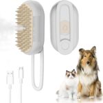 FUICZSN 4-in-1 Rechargeable Cat & Dog Steam Brush for Shedding, Self-Cleaning Pet Groomer with Rotating Handle for Massaging & Hair Removal, for Long/Short Haired Pets (Beige)