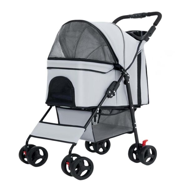 Folding Dog Carrier, 4 Wheels Pet Carrier for Small/Medium Dogs and Cats,with Multifunctional Cup Holder and Storage Basket,Portable Cat Carrier or Dog Crate for Travel Gear,Large Space (Grey)