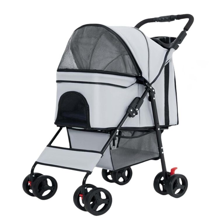 Folding Dog Carrier, 4 Wheels Pet Carrier for Small/Medium Dogs and Cats,with Multifunctional Cup Holder and Storage Basket,Portable Cat Carrier or Dog Crate for Travel Gear,Large Space (Grey)