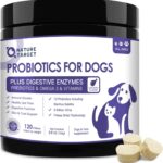 NATURE TARGET Probiotics for Dogs, 6 Billion Freeze Dried Dog Probiotics with Prebiotics & Enzymes, Vitamins, Omega 3, for Digestive & Gut Health, Itch Relief, Reduce Diarrhea, 120 Bites