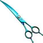 Fenice Peak 7.5'' Green Curved Dog Grooming Scissors Pet Shears with Ergonomic Offest Handle and Simulated Emerald Screw 440C Grooming Scissors Trimming Shears Durable and Sharp