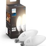 Philips Hue Smart 40W B39 Candle-Shaped LED Bulb - Soft Warm White Light - 2 Pack - 450LM - E12 - Indoor - Control with Hue App - Works with Alexa, Google Assistant and Apple Homekit