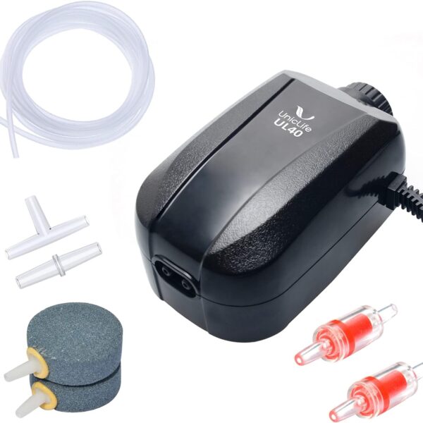 Uniclife Aquarium Air Pump Dual Outlet Fish Tank Aerator with Accessories for 5-200 Gallon Tank