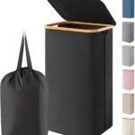 Lifewit 100L Laundry Basket with Lid, Clothes Hampers for Laundry with Bamboo Handles and 1 Removable Bag, Large Foldable Laundry Hamper for Bedroom, Bathroom, Dorm, Laundry Room, Black