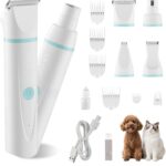 VEVOR Dog Clippers for Grooming, 4 in 1 Dog Grooming Kit, Low Noise, Rechargeable Pet Shaver with 6 Combs & 4 Detachable Blades, Waterproof Cordless Pet Hair Trimmers Nail Grinder Set for Dogs Cats