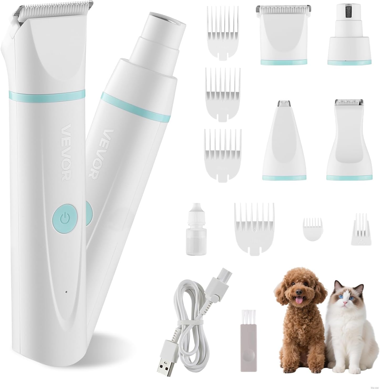 VEVOR Dog Clippers for Grooming, 4 in 1 Dog Grooming Kit, Low Noise, Rechargeable Pet Shaver with 6 Combs & 4 Detachable Blades, Waterproof Cordless Pet Hair Trimmers Nail Grinder Set for Dogs Cats VEVOR Dog Clippers for Grooming, 4 in 1 Dog Grooming Kit, Low Noise, Rechargeable Pet Shaver with 6 Combs & 4 Detachable Blades, Waterproof Cordless Pet Hair Trimmers Nail Grinder Set for Dogs Cats